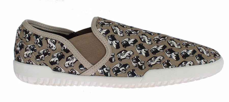 Beige Denim Car Print Loafers Sneakers Shoes