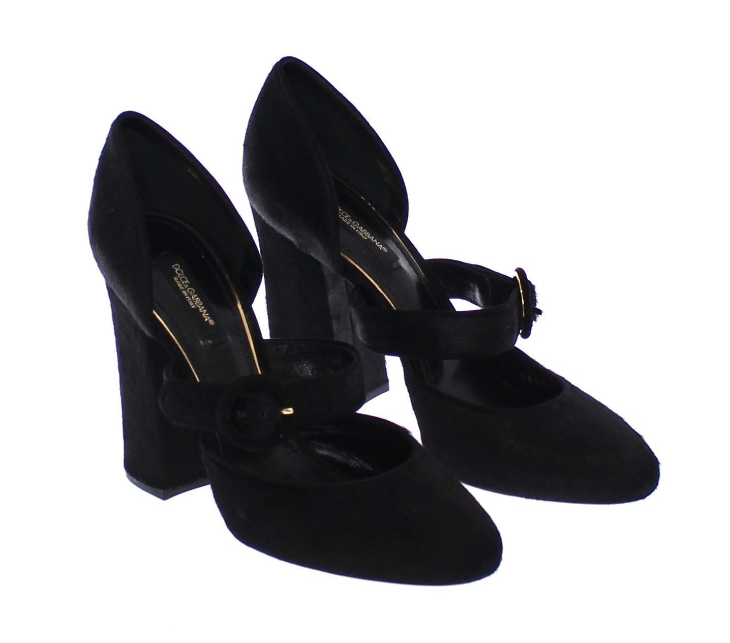 Black Pony Fur Leather Mary Janes Shoes