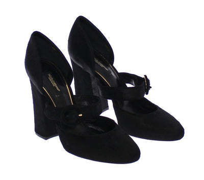 Black Pony Fur Leather Mary Janes Shoes