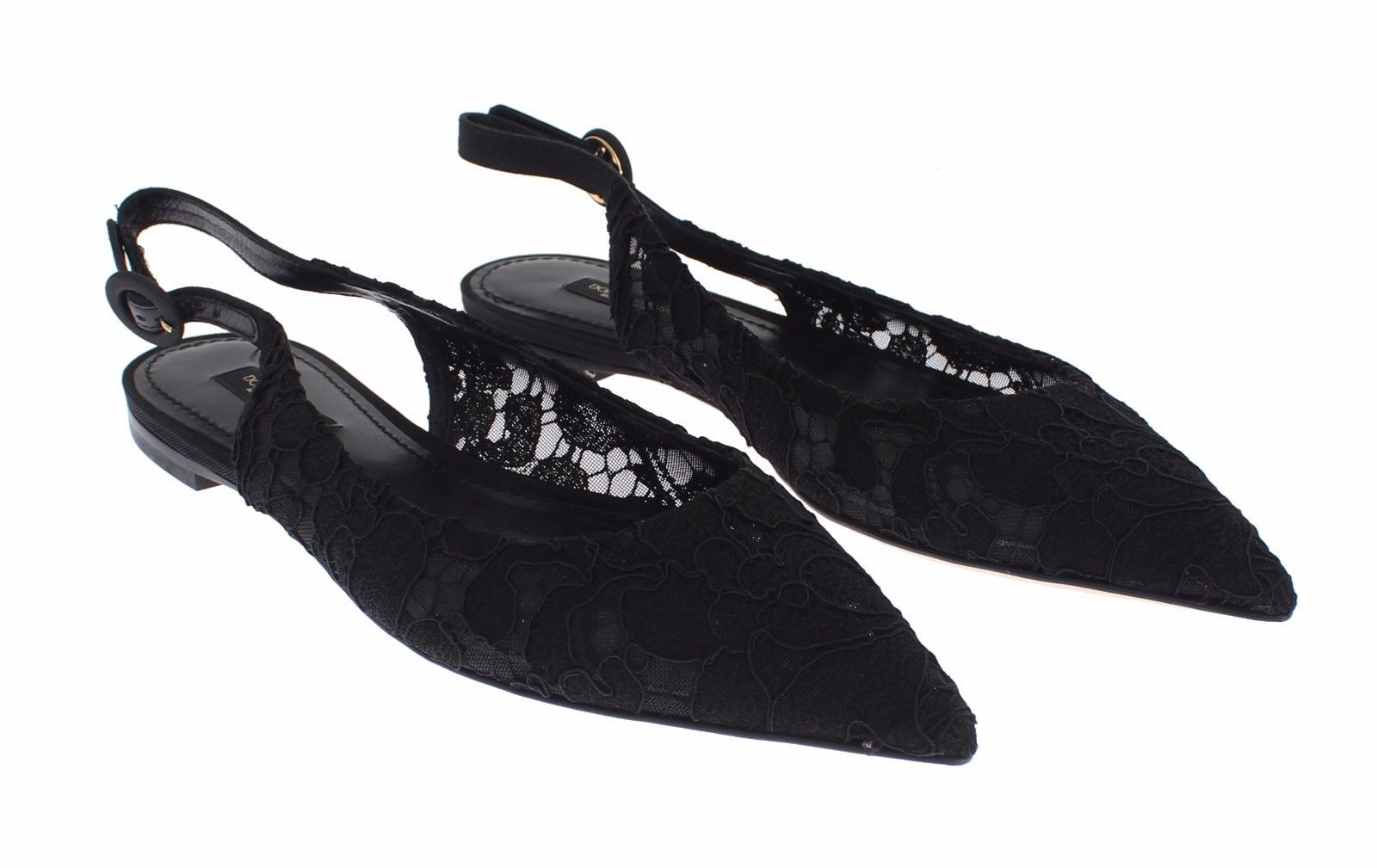 Black Floral Lace Slingbacks Pumps Shoes