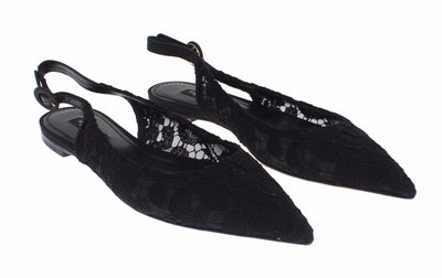 Black Floral Lace Slingbacks Pumps Shoes