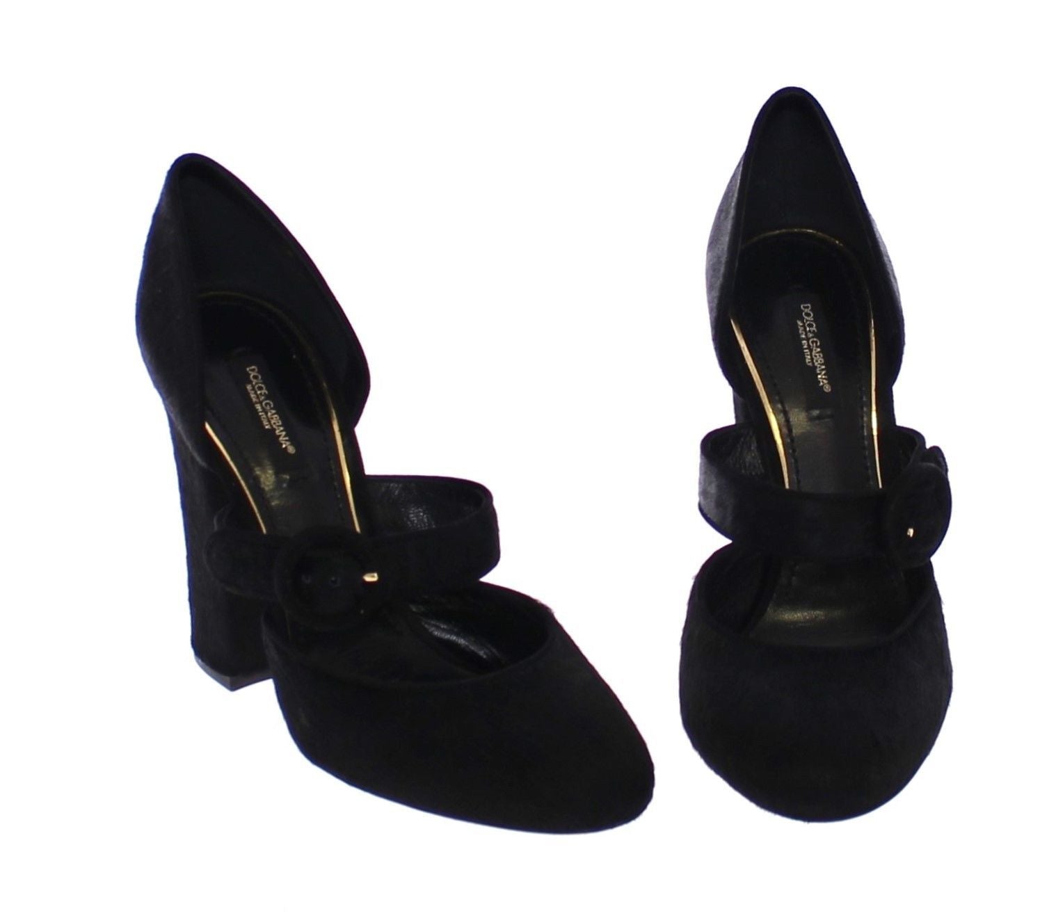 Black Pony Fur Leather Mary Janes Shoes