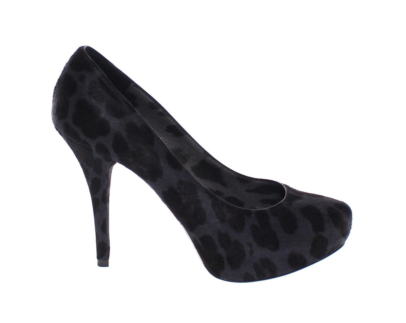 Black Leather Fur Hair Leopard Pumps Shoes