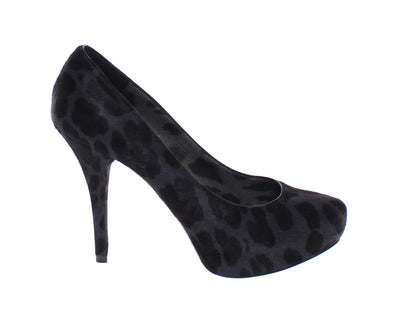 Black Leather Fur Hair Leopard Pumps Shoes