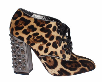 Brown Leopard Leather Skin Booties Shoes