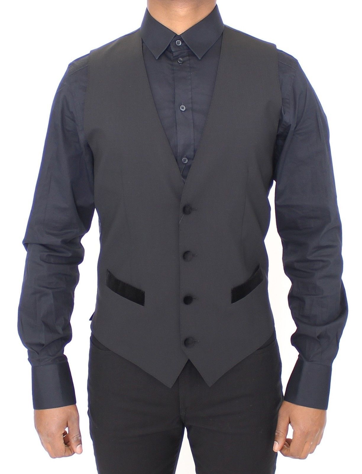 Black Wool Stretch Dress Vest Gilet