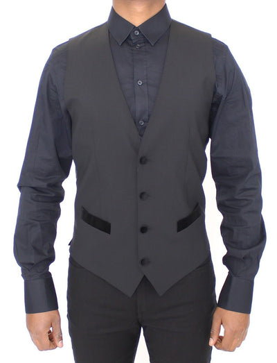 Black Wool Stretch Dress Vest Gilet