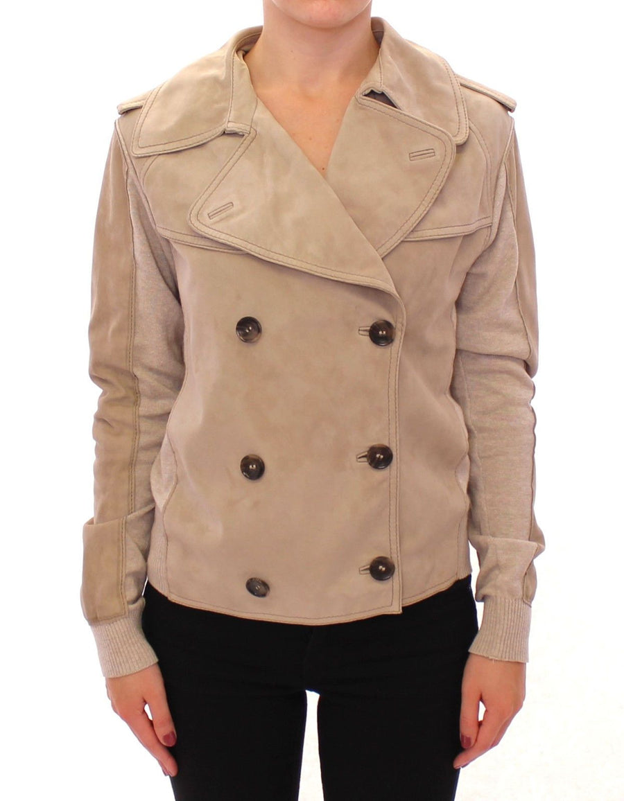 Beige Suede Jacket Short Trench Coat