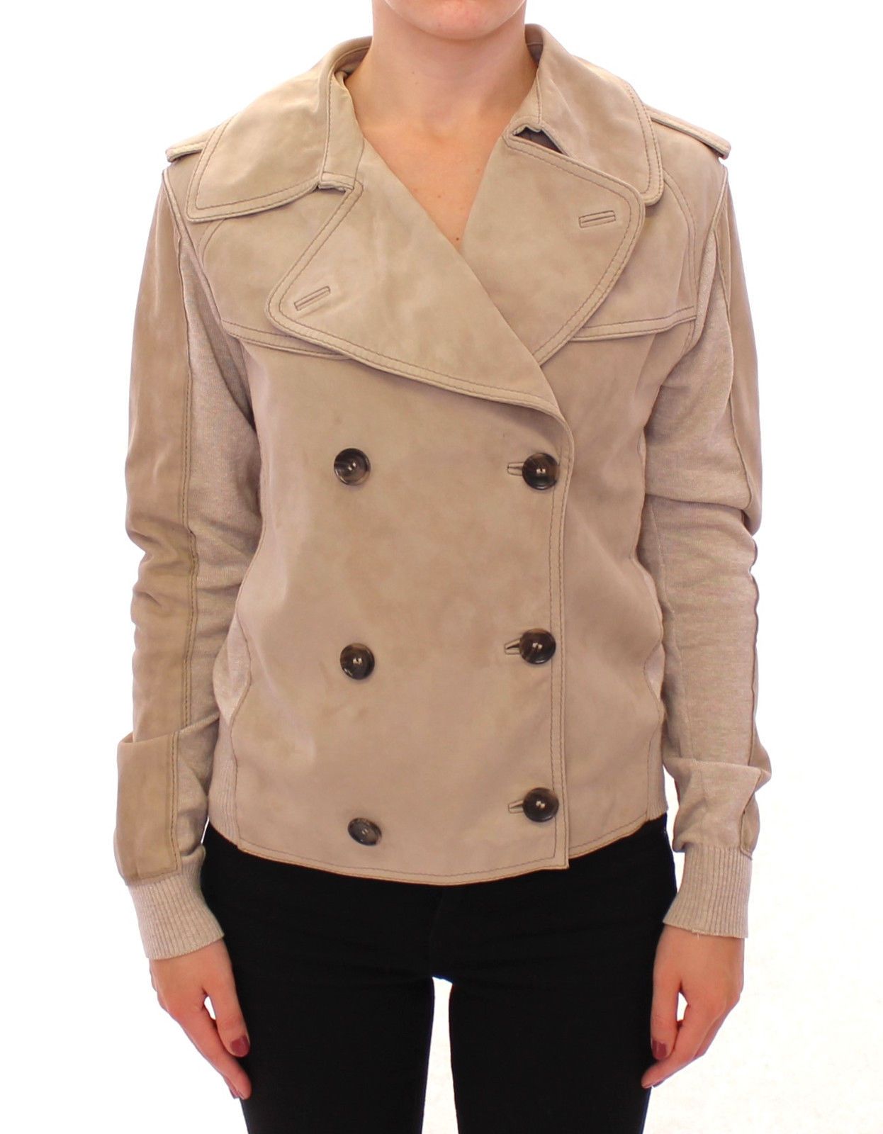 Beige Suede Jacket Short Trench Coat