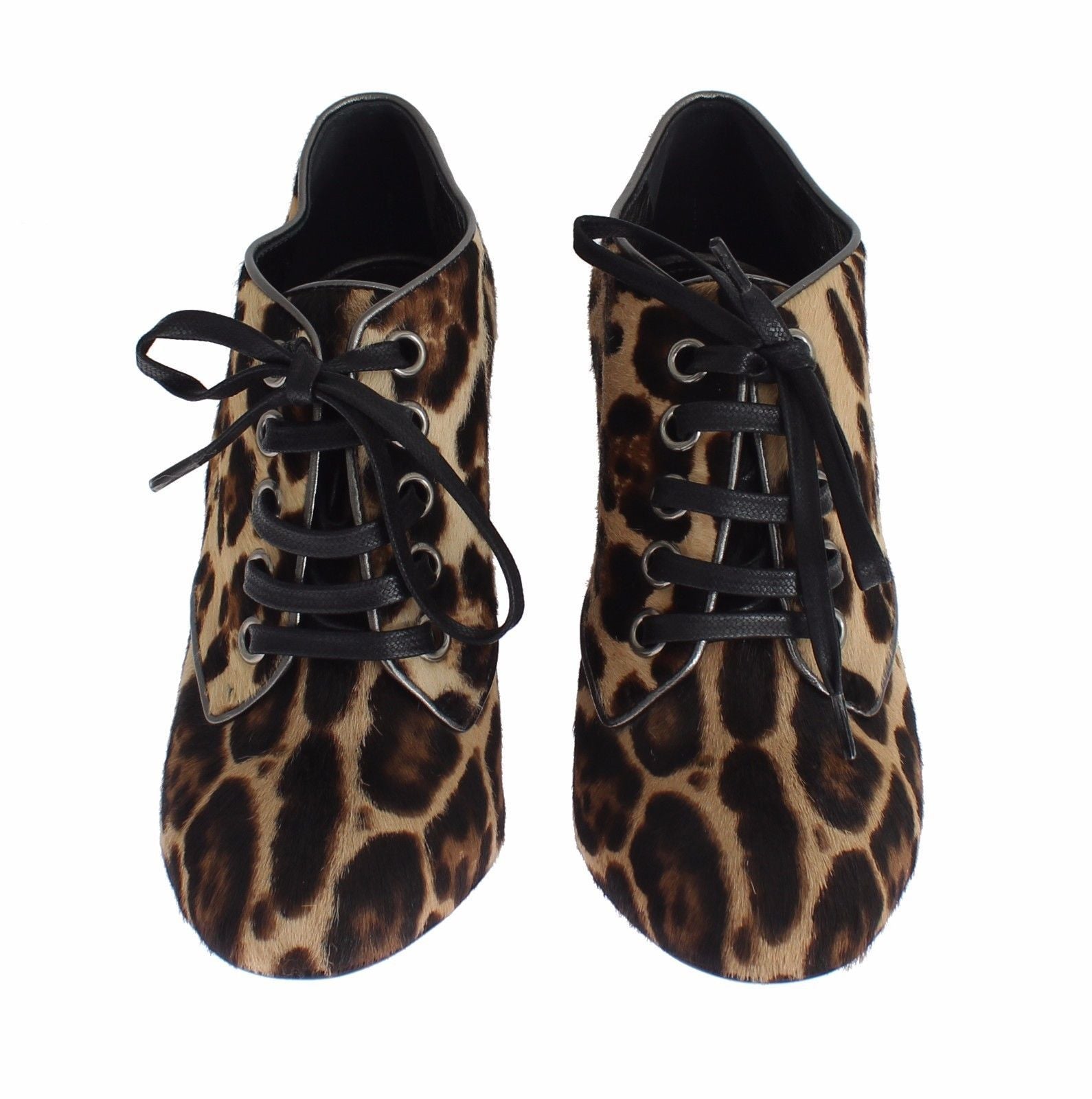 Brown Leopard Leather Skin Booties Shoes