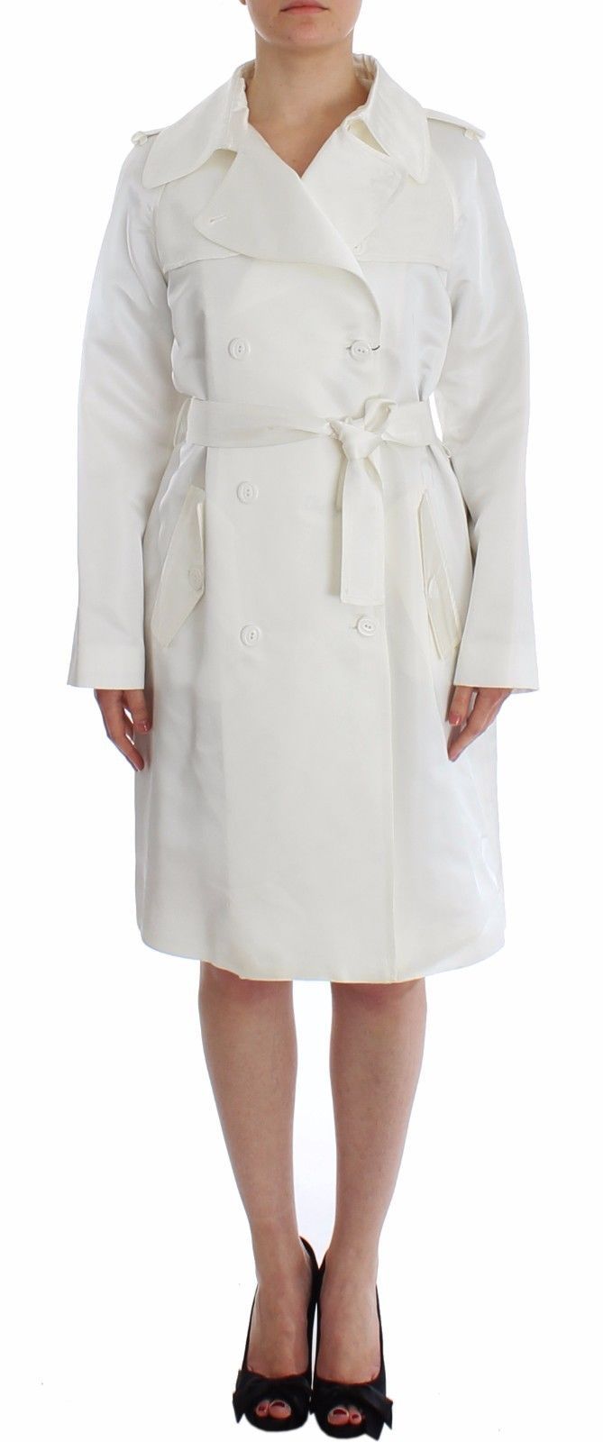 White Shiny Acetate Trench Coat Jacket