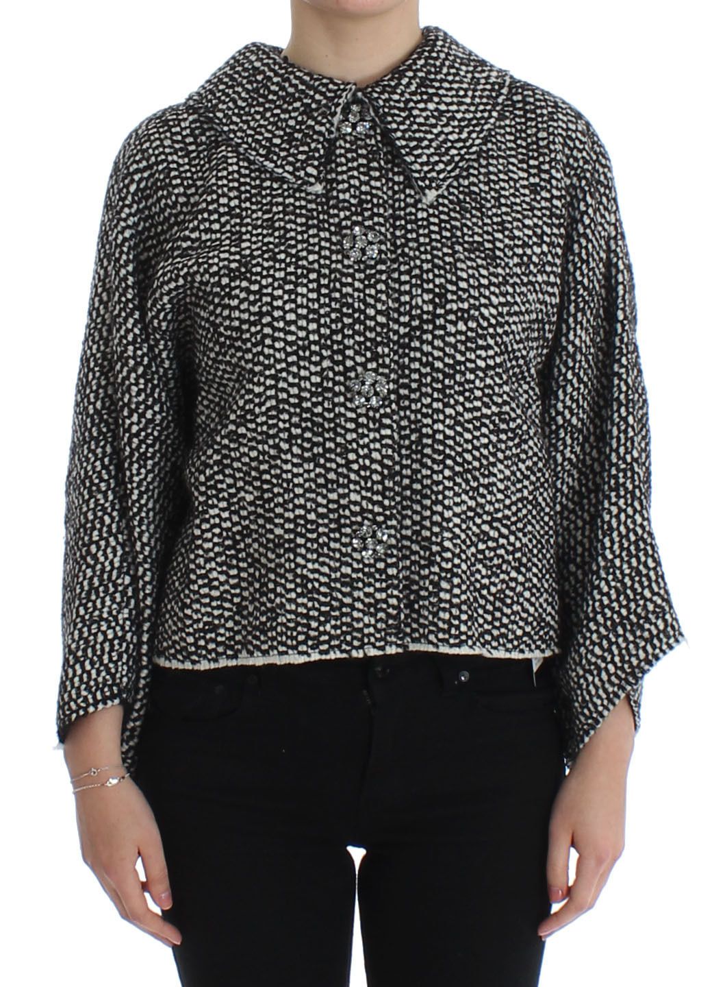 Black White Tweed Crystal Jacket Coat