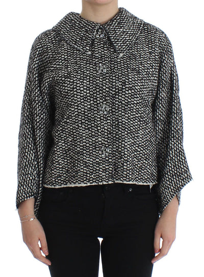Black White Tweed Crystal Jacket Coat