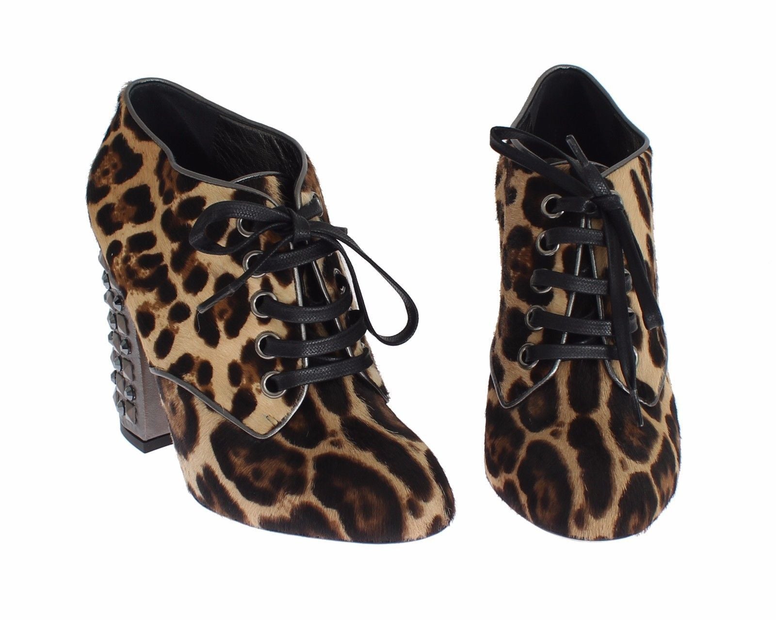 Brown Leopard Leather Skin Booties Shoes