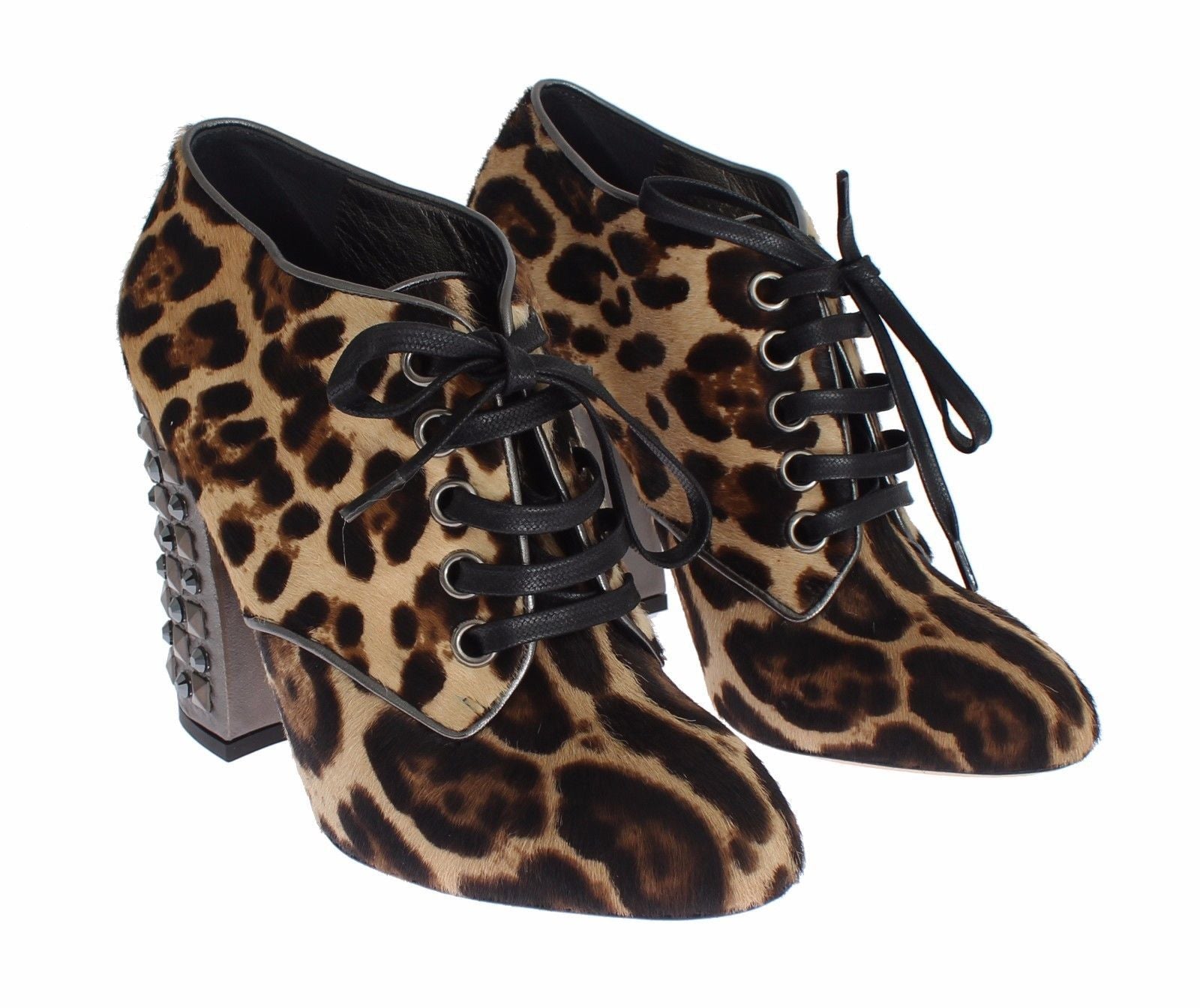 Brown Leopard Leather Skin Booties Shoes