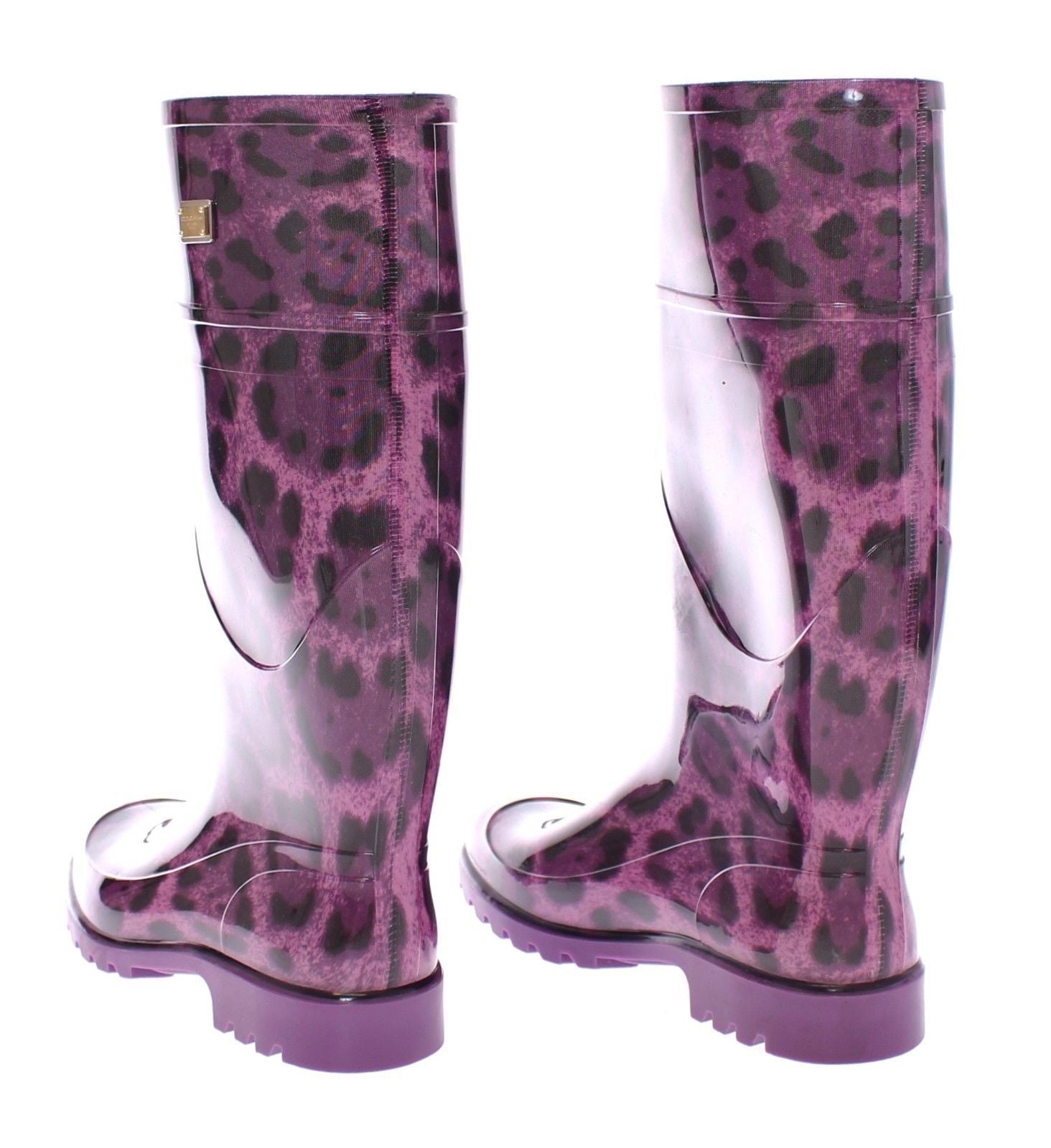 Purple Leopard Rubber Rain Boots Shoes Stivali