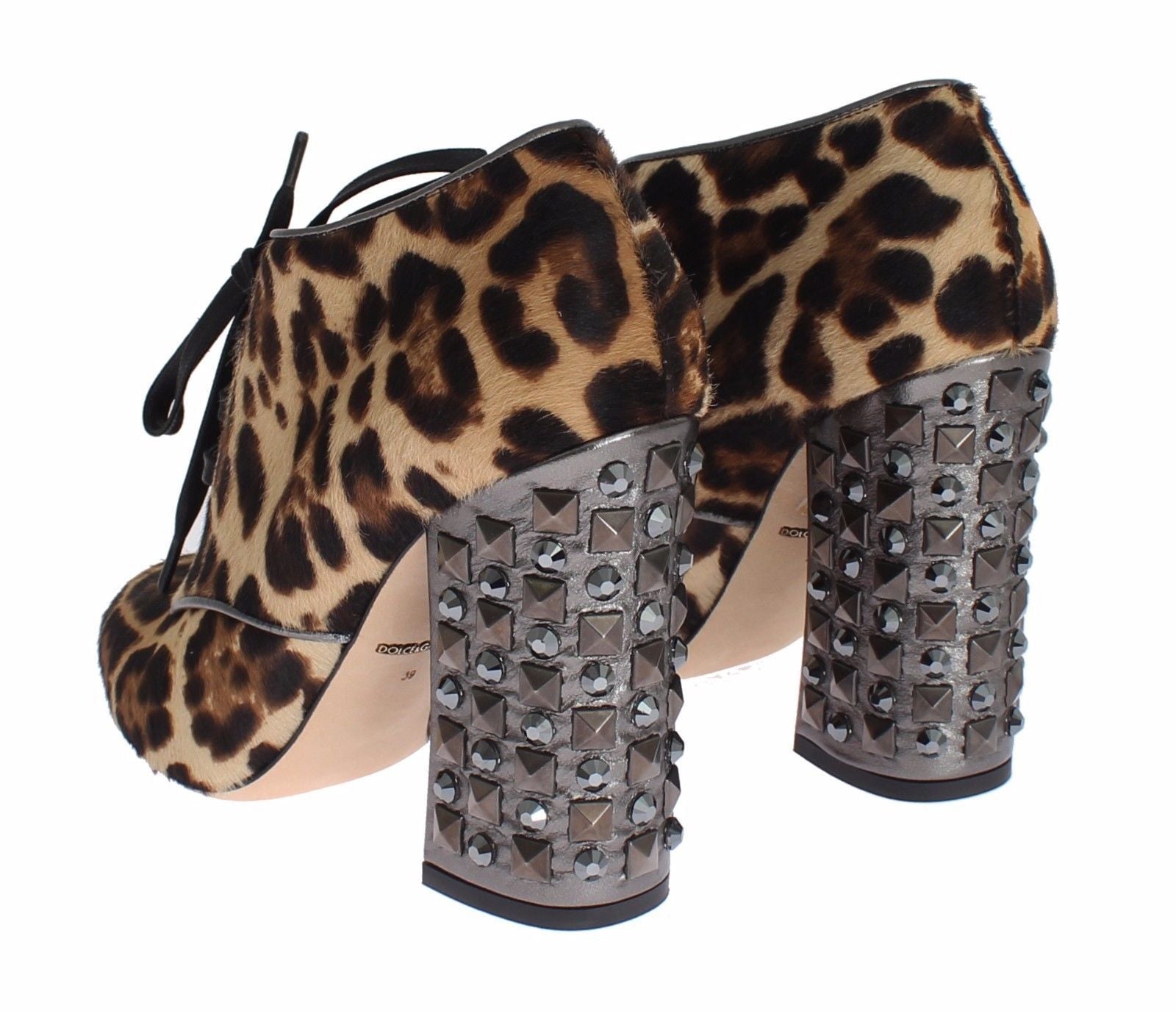 Brown Leopard Leather Skin Booties Shoes
