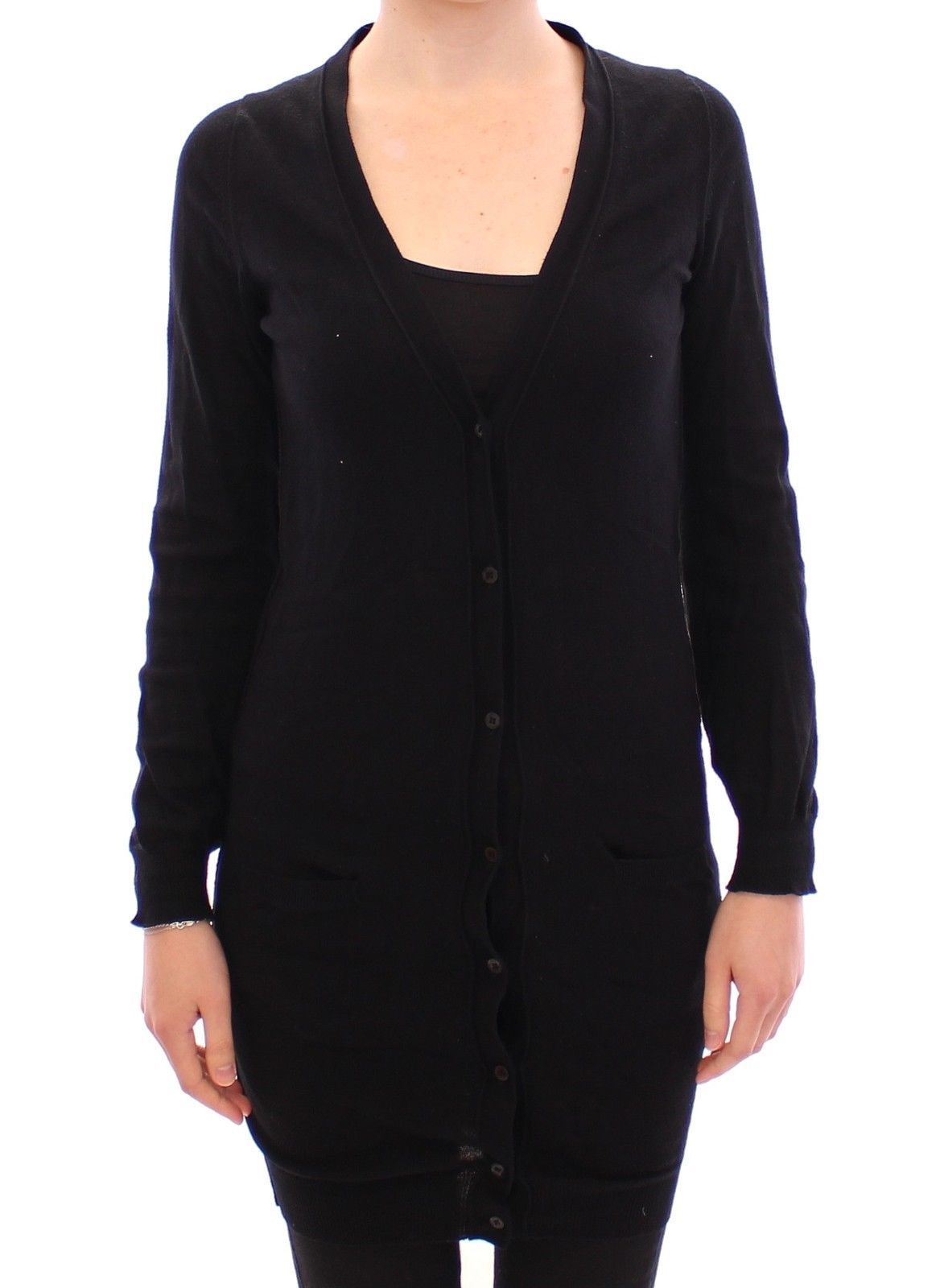 Black Cotton Long Cardigan Sweater Top