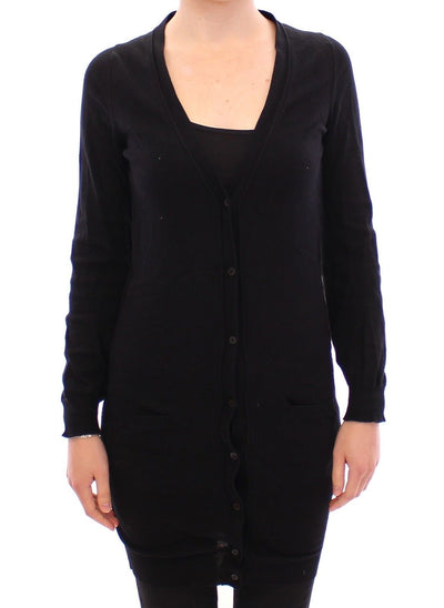 Black Cotton Long Cardigan Sweater Top