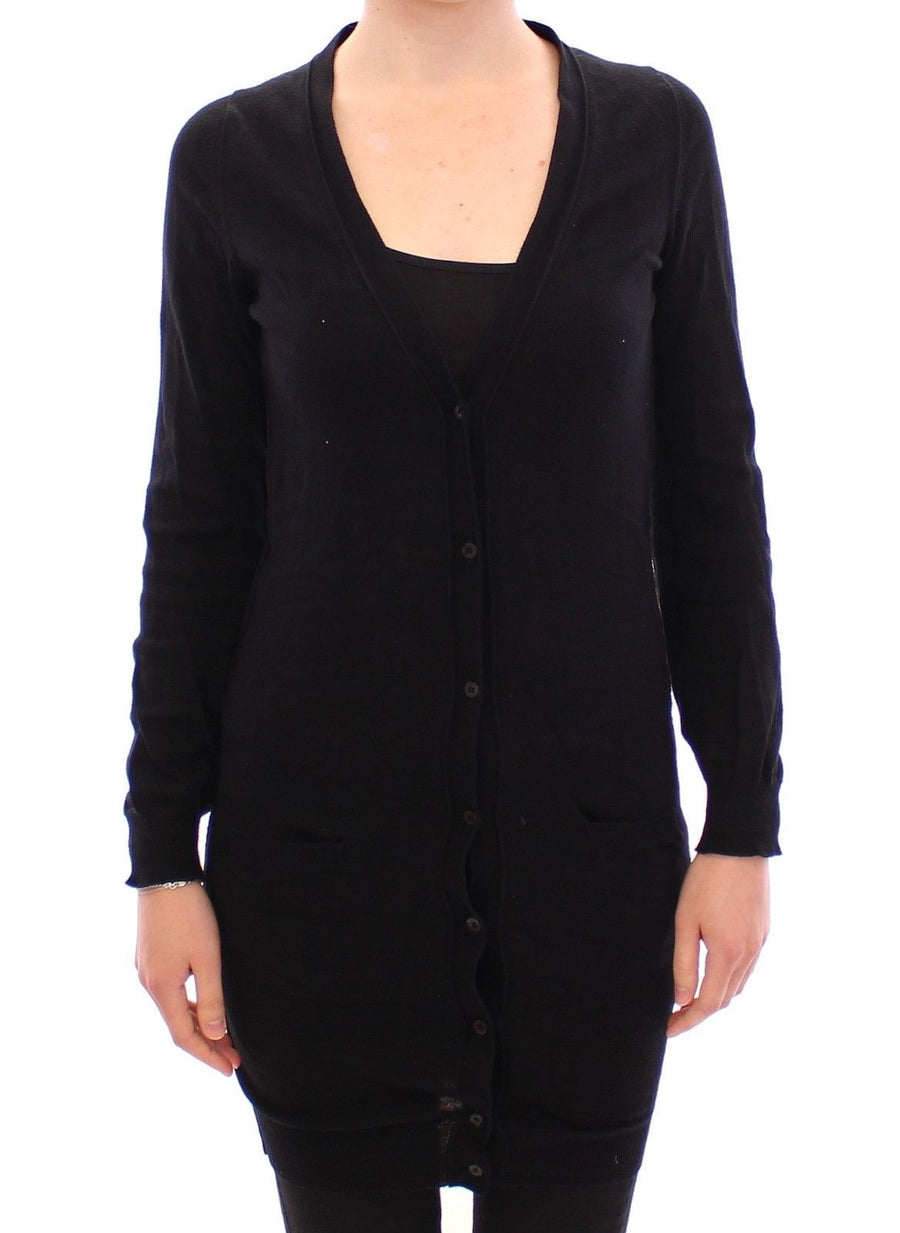 Black Cotton Long Cardigan Sweater Top