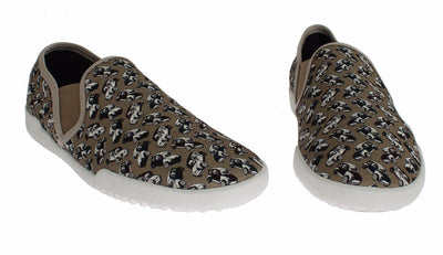 Beige Denim Car Print Loafers Sneakers Shoes