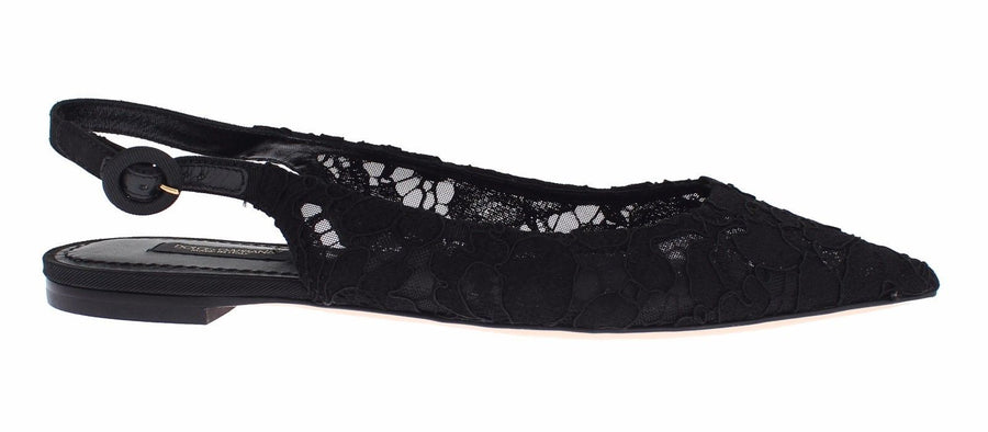 Black Floral Lace Slingbacks Pumps Shoes