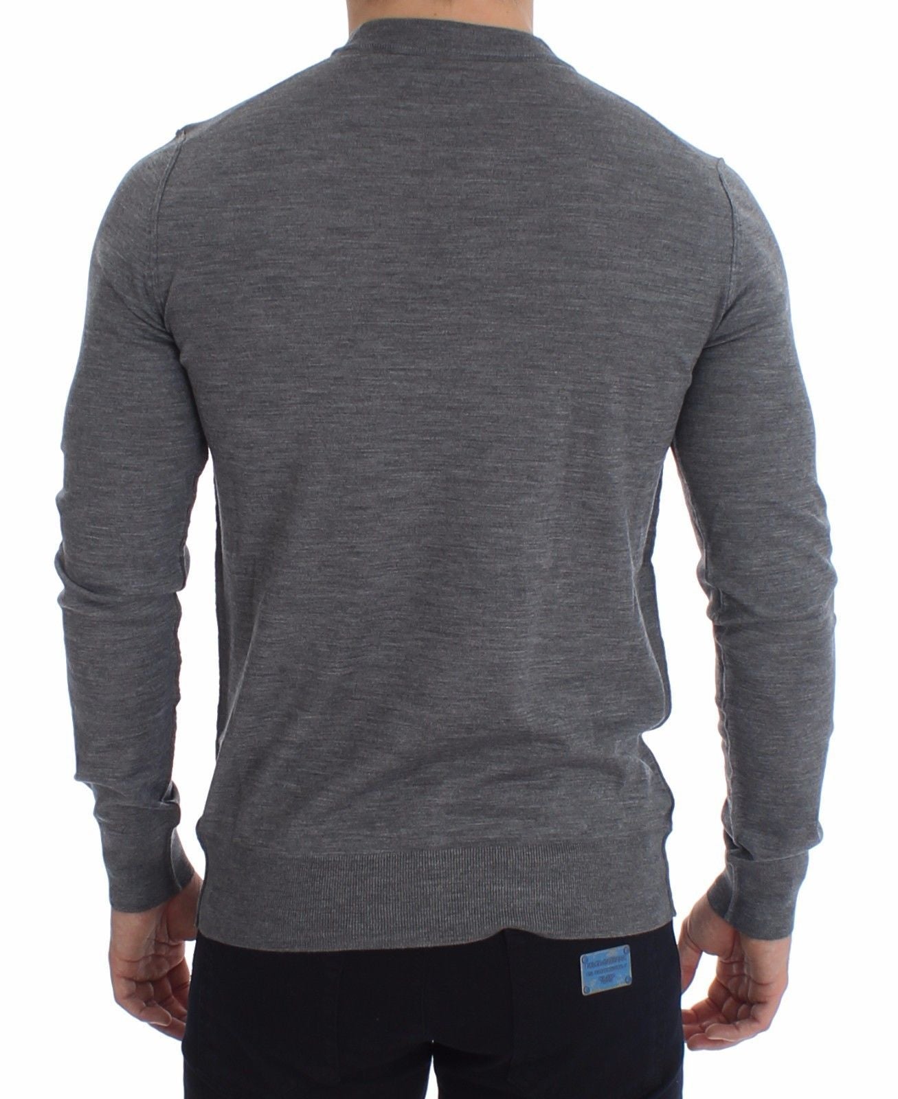 Mens Gray Wool V-neck Sweater Pullover Top