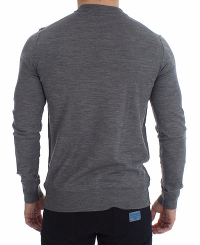 Mens Gray Wool V-neck Sweater Pullover Top