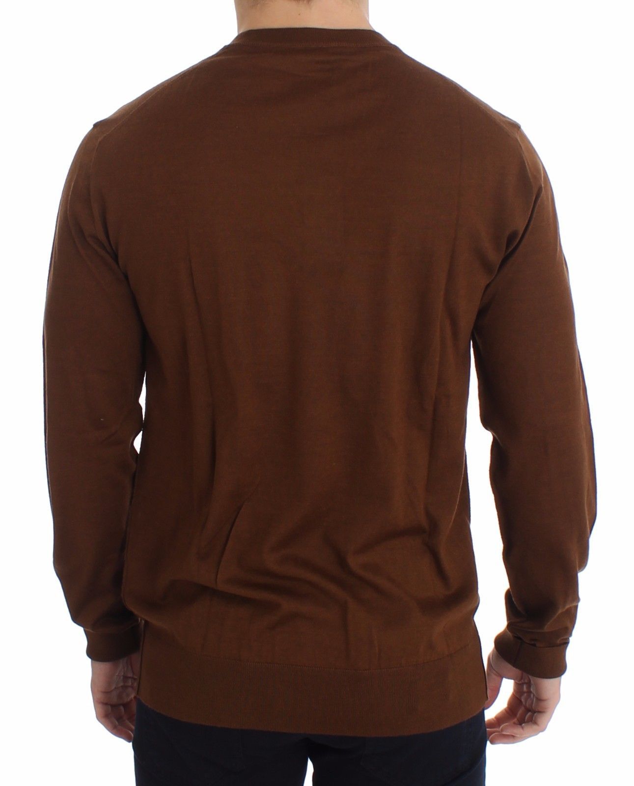 Brown Silk Cashmere V-neck Sweater Pullover Top