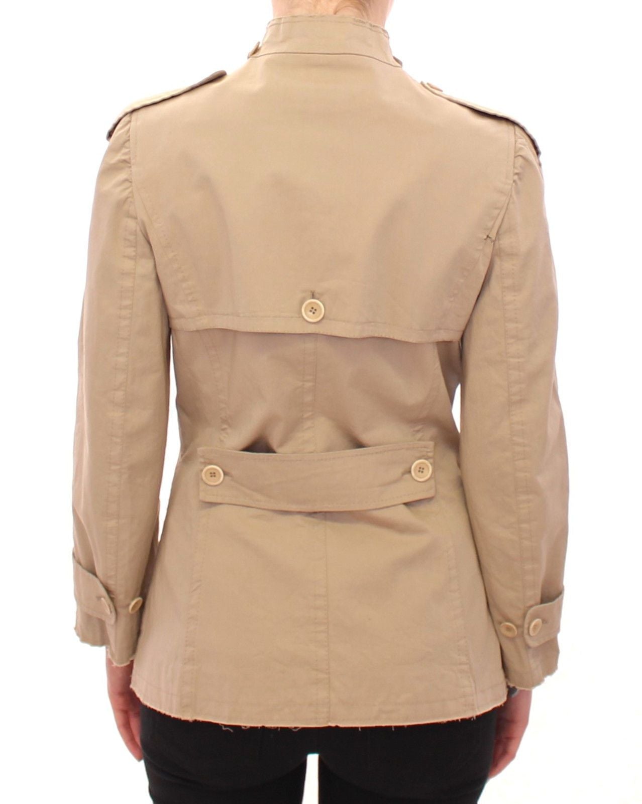 Beige Cotton Short Trench Coat Jacket Top
