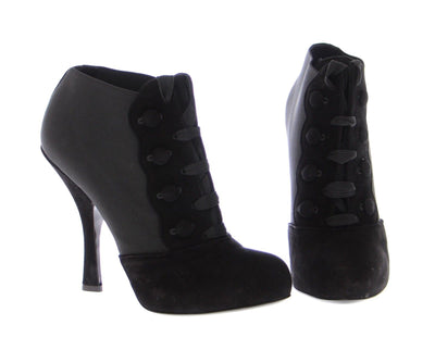 Black Leather Suede Ankle Boots Shoes