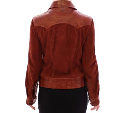Brown Alligator Suede Leather Jacket