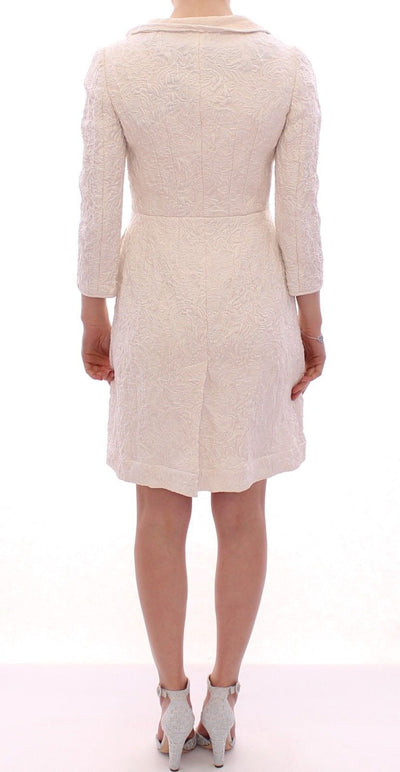 White Brocade Jaquard Long Jacket Coat Blazer