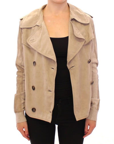 Beige Suede Jacket Short Trench Coat