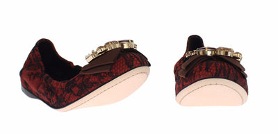 Red Taormina Lace Crystal Ballet Flat Shoes