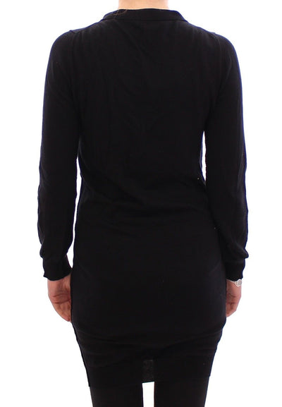 Black Cotton Long Cardigan Sweater Top