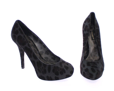 Black Leather Platform Leopard Pumps Shoes