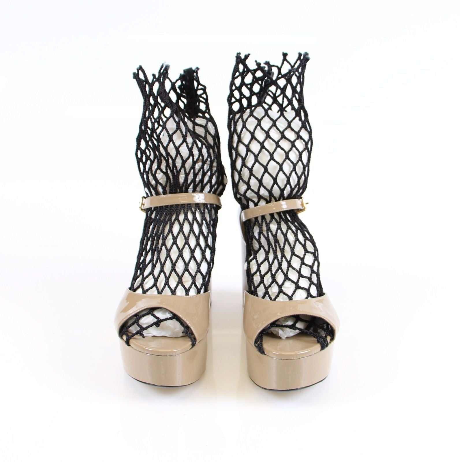 Beige Patent Wedge Sandals Platform Shoes