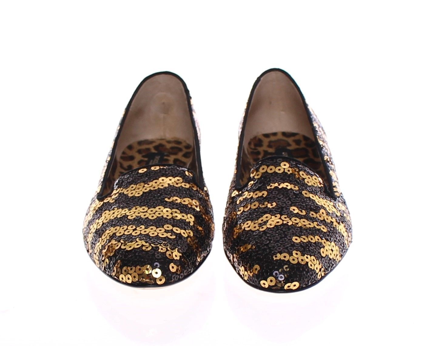 Black Gold Sequined Ballet Flat Shoes