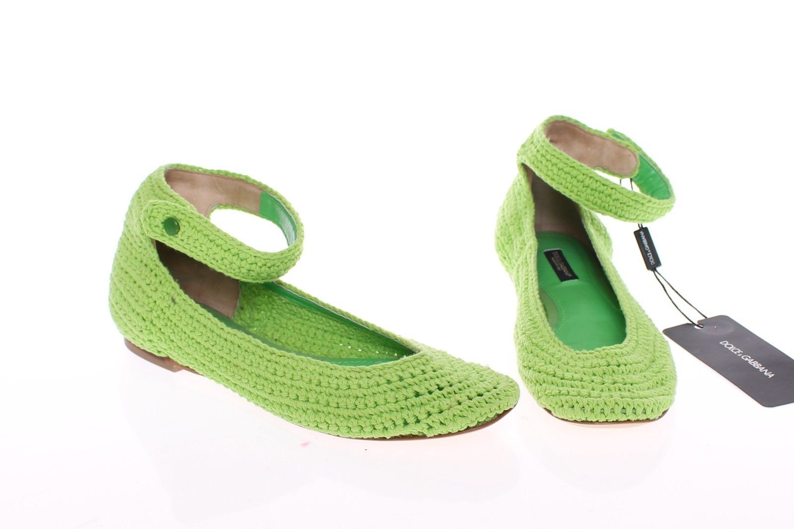 Green Cotton Knitted Ballet Flats Shoes