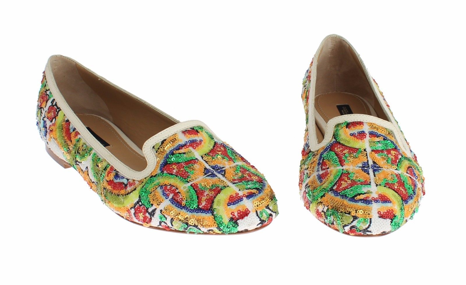 Majolica Silk Leather Sequin Loafers Shoes