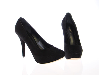 Black Suede Leather Platform Pumps Shoes