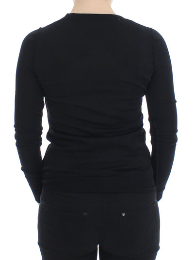 Black Wool Crewneck Sweater Pullover Top