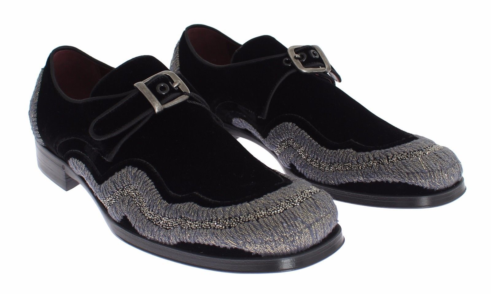 Black Velvet Gray Sequined Baroque Shoes