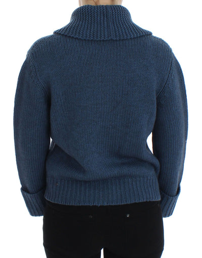 Blue Knitted Wool Yack Cardigan Sweater
