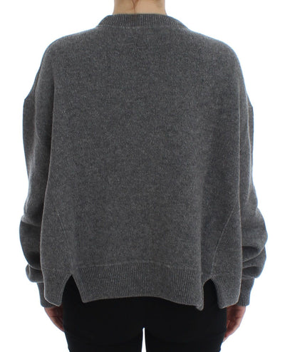 Gray Knitted Cashmere Cardigan Sweater