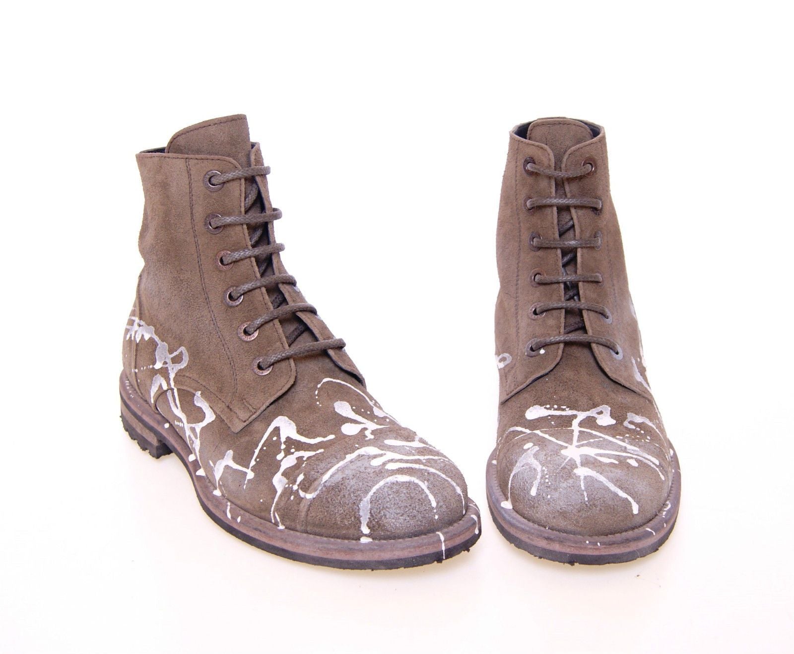 Beige Leather Paint Boots Shoes