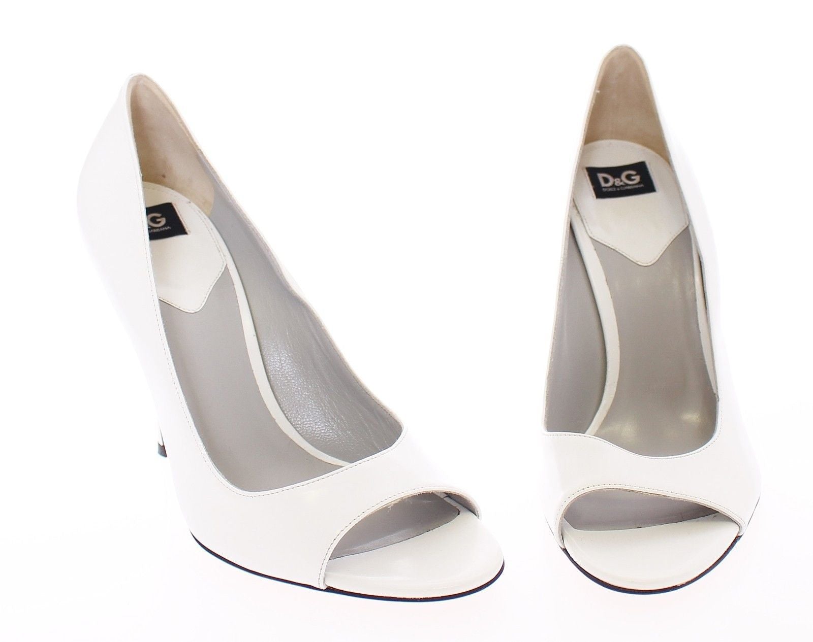 White Open Toe Leather Pumps Shoes