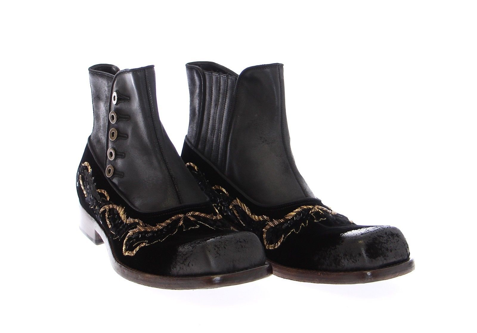 Black Leather Gold Baroque Boots Shoes