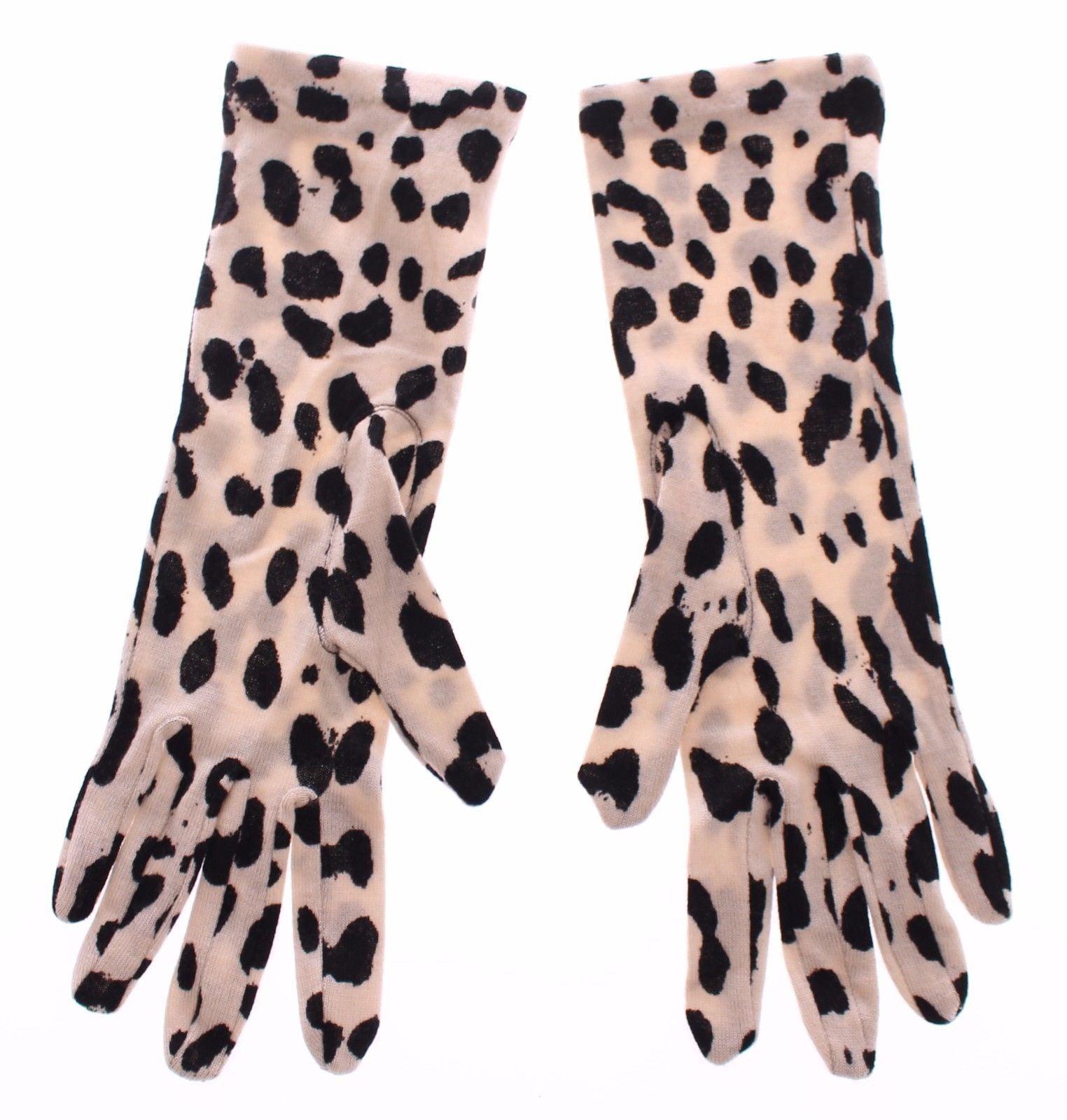 Black White Classic Leopard Print Wrist Wool Gloves